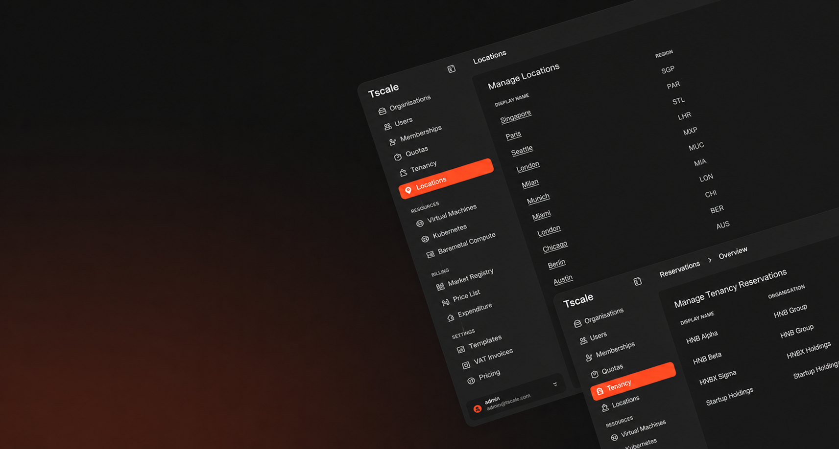 Tscale software dashboard